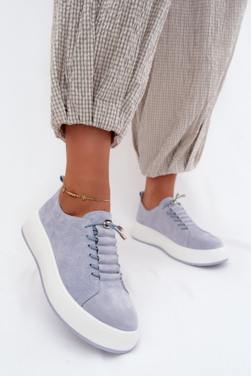 Blaue Plattform-Sneaker aus Kunstveloursleder Blushy