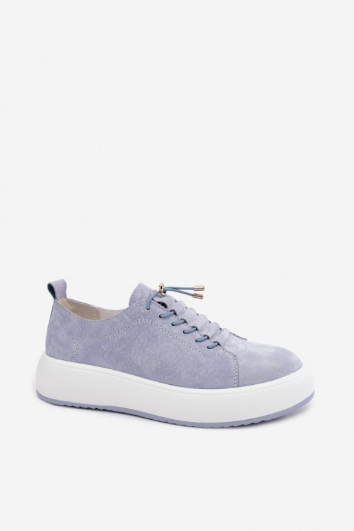 Blaue Plattform-Sneaker aus Kunstveloursleder Blushy
