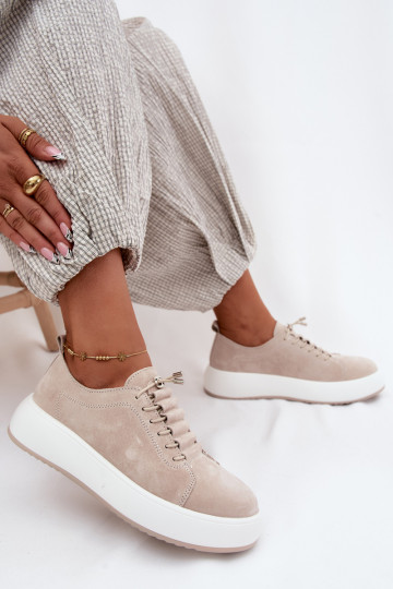Beige Plattform-Sneaker aus Kunstveloursleder Blushy