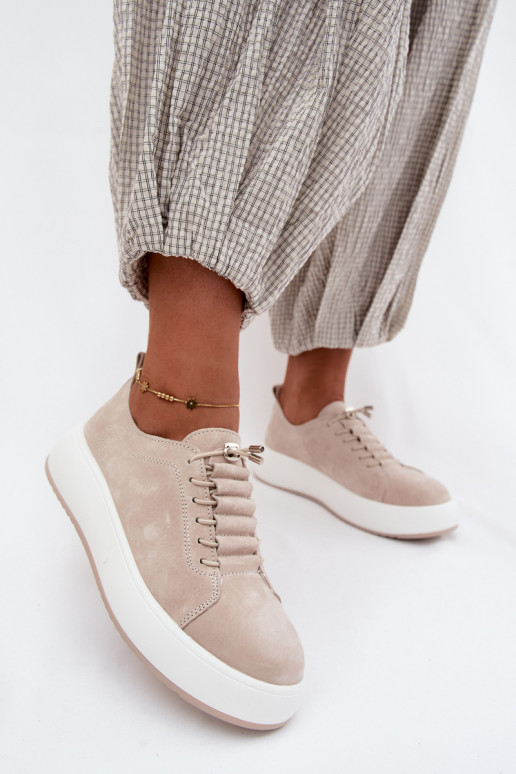 Beige Plattform-Sneaker aus Kunstveloursleder Blushy