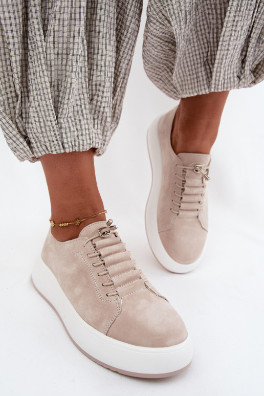 Beige Plattform-Sneaker aus Kunstveloursleder Blushy