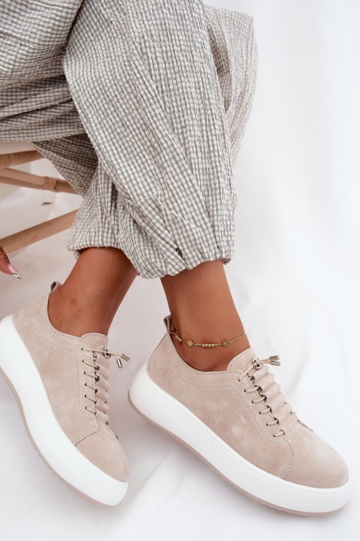 Beige Plattform-Sneaker aus Kunstveloursleder Blushy