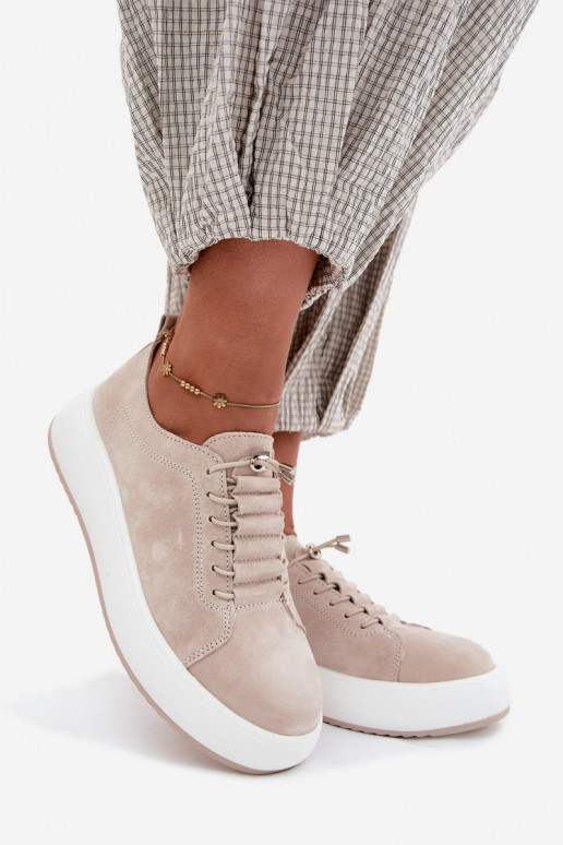 Beige Plattform-Sneaker aus Kunstveloursleder Blushy