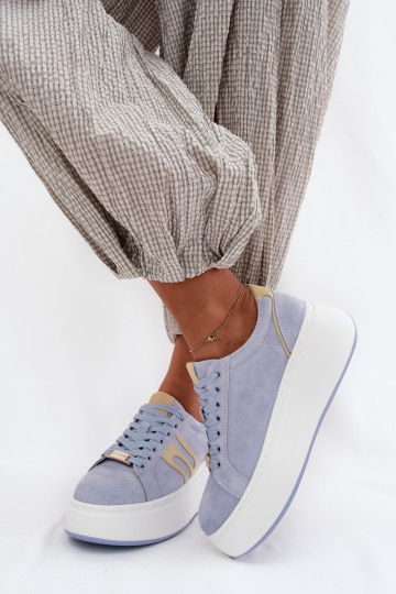 Sneakers Stilvollllschuhe Feminin mit einer Plattform natürliches INildlederoZua blaue Farbe Salima 2