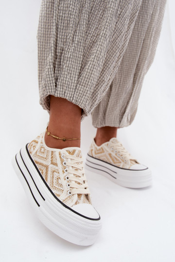 Niedrig Freizeitschuhe mit einer Plattform INeiß-goldene Farbe Medina 2