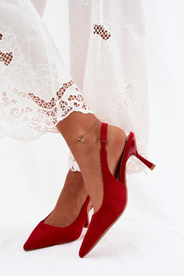 Damen Sandalen mit schmalen Absätzen aus rotem Kunstveloursleder Saria 2