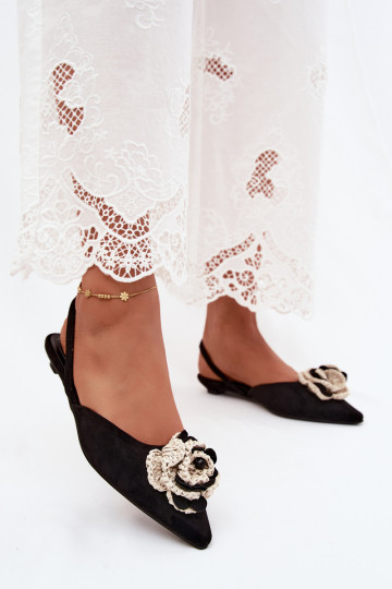 Damen Sandalen mit Dekoration aus schwarzem Kunstveloursleder Gardenia