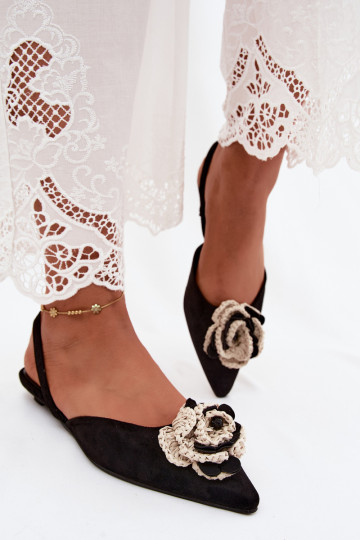 Damen Sandalen mit Dekoration aus schwarzem Kunstveloursleder Gardenia 2