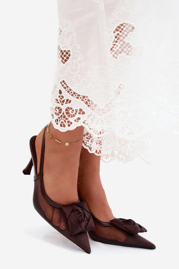 Netz-Sandalen mit Ornamenten und Absätzen in Schokolade Jasmina 2