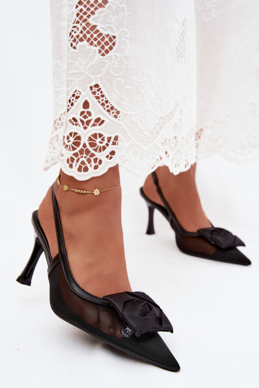 Netz Sandalen mit Ornamenten mit Absätzen Typu Klepsydra schZuarze Farbe Jasmina