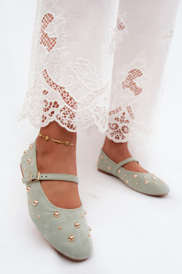 Ballerinas mit Dekoration und Riemen in Mint Cuddly