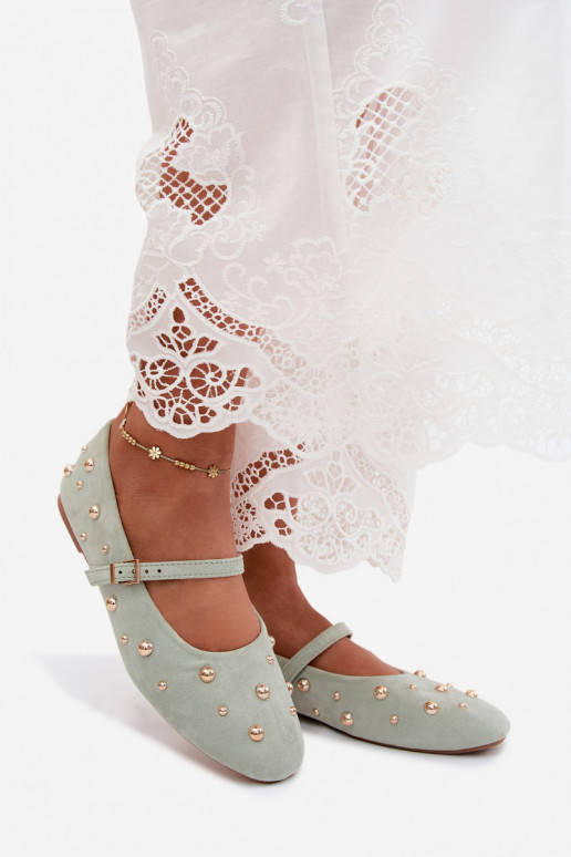 Ballerinas mit Dekoration und Riemen in Mint Cuddly