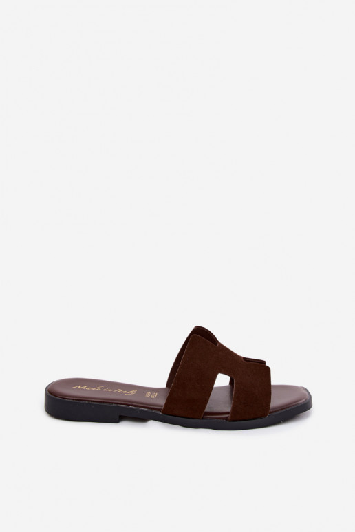 Faux-Suede Damenpantoletten mit Ausschnitten CzekoladoĮe Sunelle