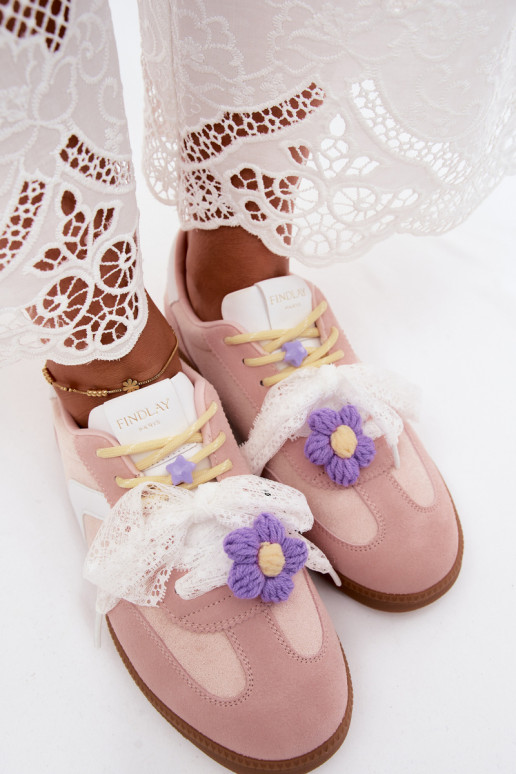 Damen-Sneaker mit schicken Blumen und einer Schleife in rosa Coastelle