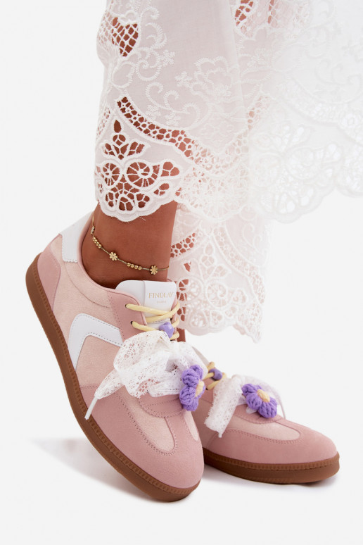 Damen-Sneaker mit schicken Blumen und einer Schleife in rosa Coastelle