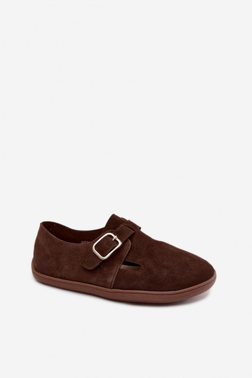 Damen Schuhe mit Schnallen aus Kunstveloursleder in schokoladenfarben Sombellia