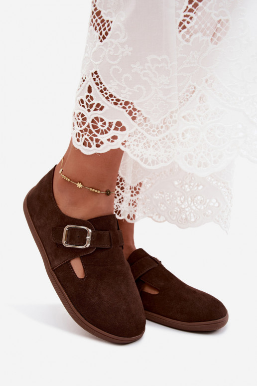 Damen Schuhe mit Schnallen aus Kunstveloursleder in schokoladenfarben Sombellia