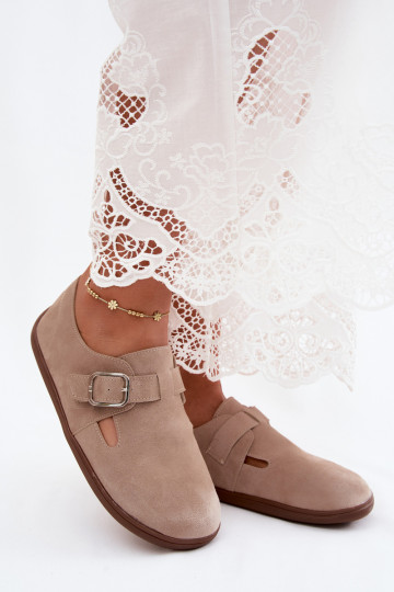 Sandfarbene Damenschuhe mit Schnallen aus Kunstveloursleder Sombellia 2