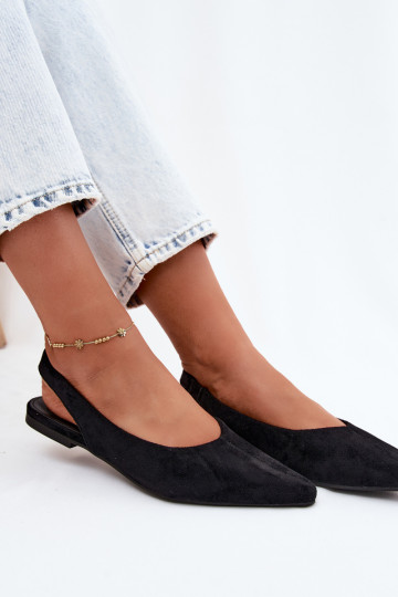Schwarze Ballerinas mit offenem Absatz aus Kunstveloursleder Merceria