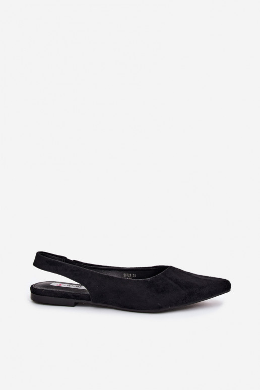 Schwarze Ballerinas mit offenem Absatz aus Kunstveloursleder Merceria