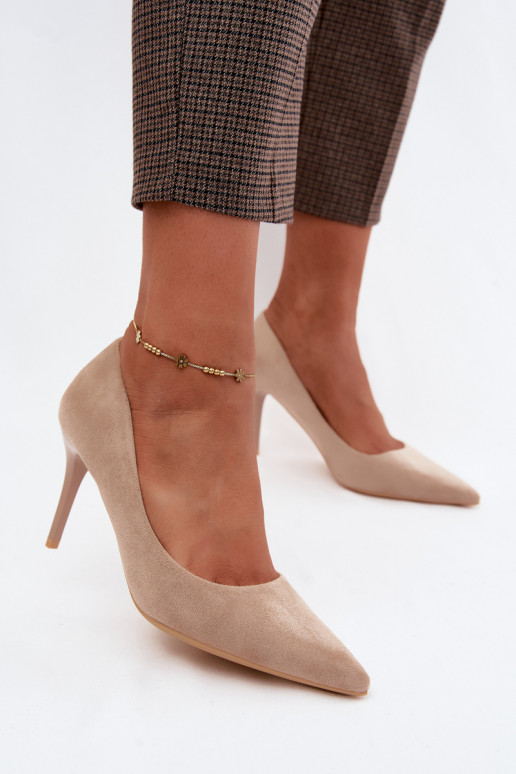 Beige High Heels aus Kunstveloursleder Tropessa