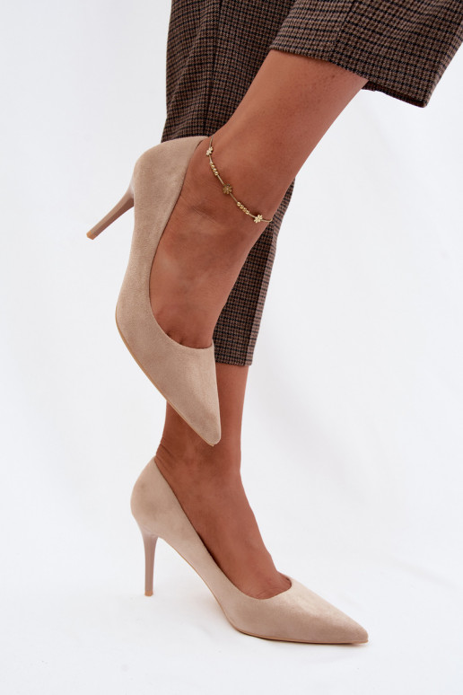 Beige High Heels aus Kunstveloursleder Tropessa