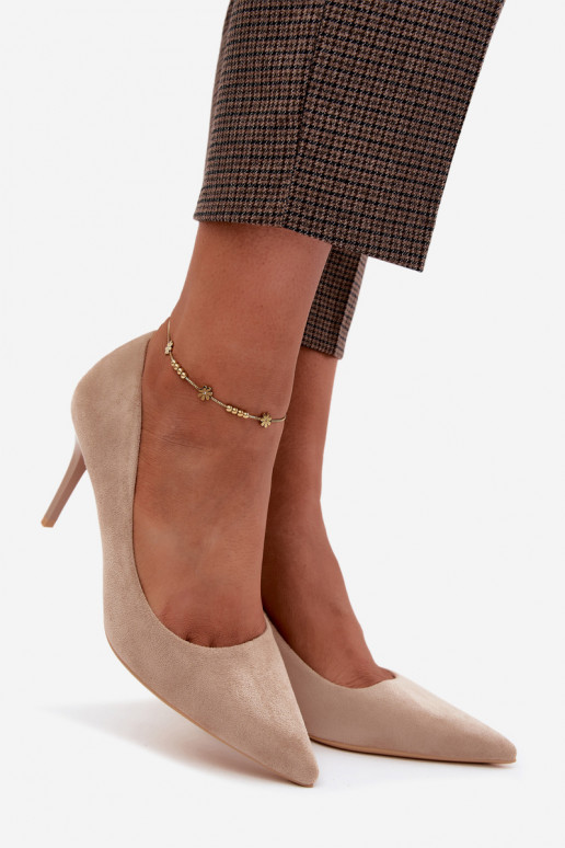 Beige High Heels aus Kunstveloursleder Tropessa