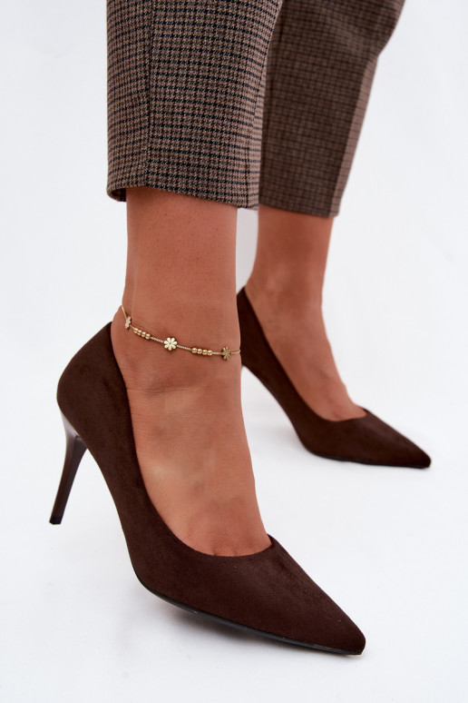 Schokoladenfarbene High Heels aus Kunstveloursleder Tropessa