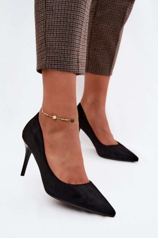 Schwarze High Heels aus Kunstveloursleder Tropessa