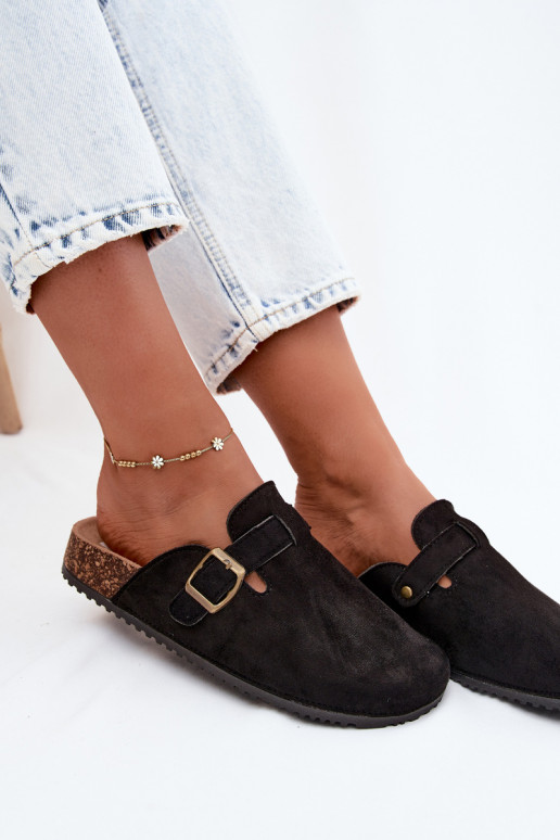 Schwarze Damenclogs mit Schnallen aus Kunstveloursleder Tropina