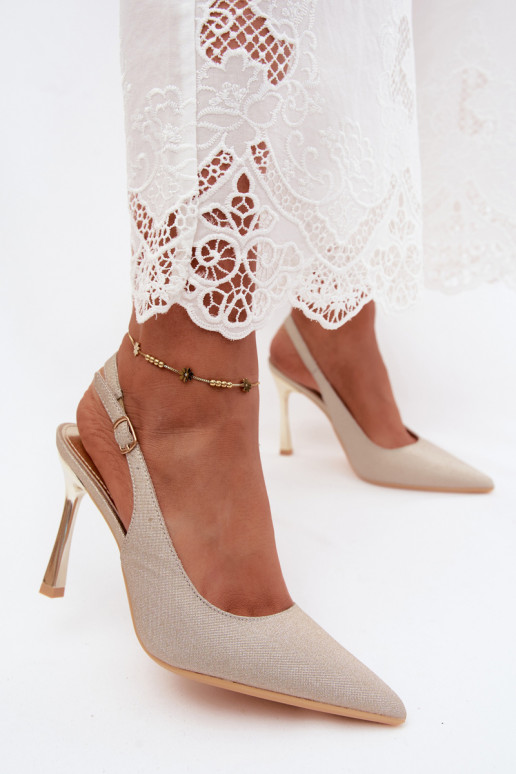 Goldene glänzende High Heels mit offenem Absatz Marcella
