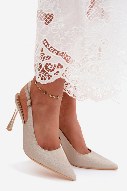 Goldene glänzende High Heels mit offenem Absatz Marcella
