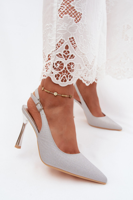 Silberne glänzende High Heels mit offenem Absatz Marcella