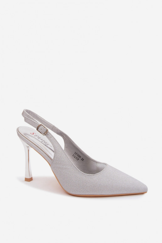 Silberne glänzende High Heels mit offenem Absatz Marcella