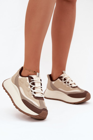 Damen sandfarbene Sneakers mit Plattform Big Star SS274002 HI-POLY SYSTEM