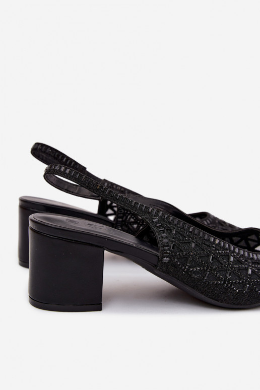 Schwarze High-Heels Sandalen mit Netzdekoration Tai turirshina