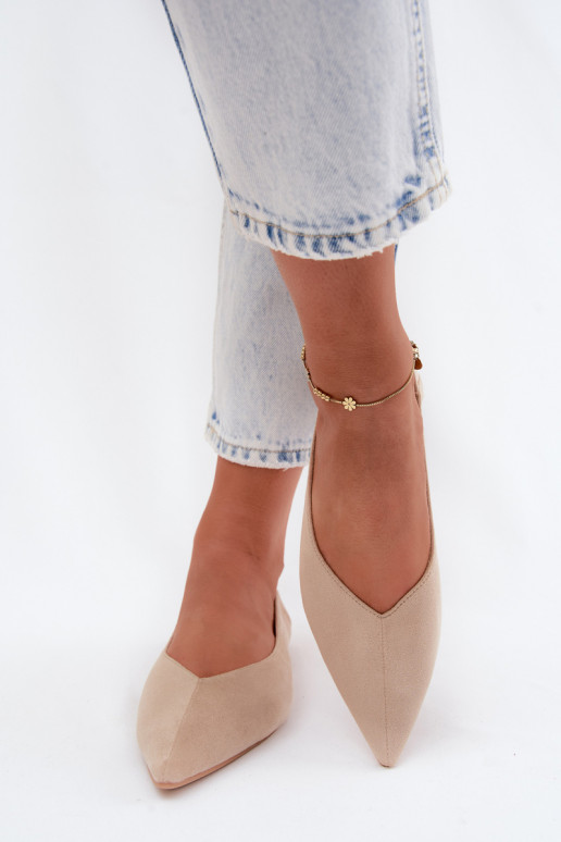 Beige Ballerinas mit spitzen Zehen aus Kunstveloursleder Corabella