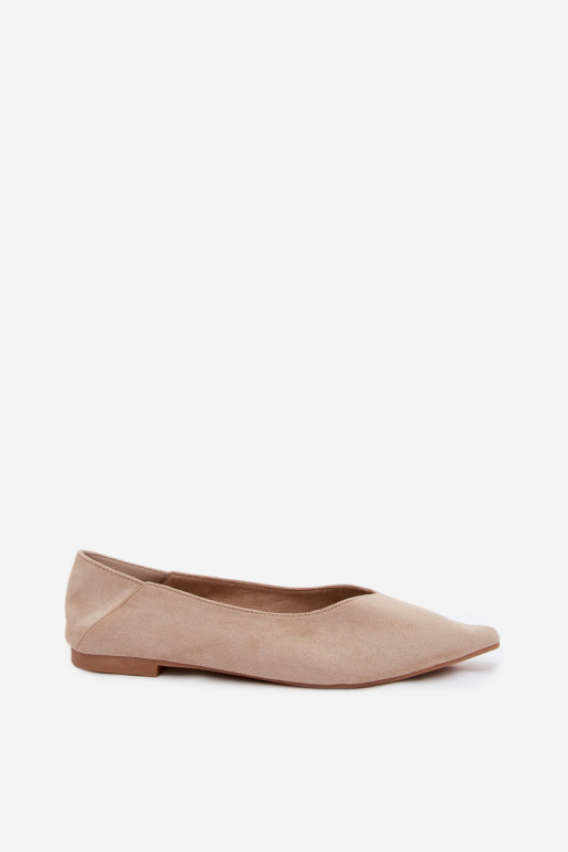 Beige Ballerinas mit spitzen Zehen aus Kunstveloursleder Corabella
