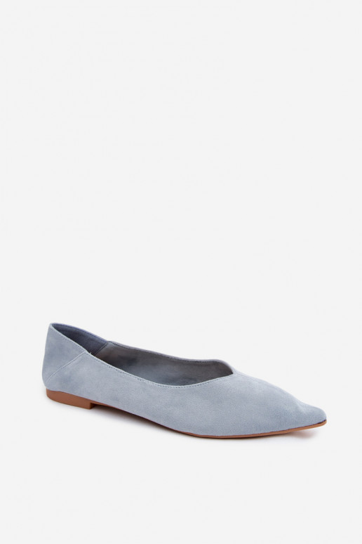 Blaue Ballerinas mit spitzen Zehen aus Kunstveloursleder Corabella