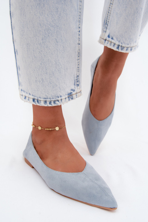 Blaue Ballerinas mit spitzen Zehen aus Kunstveloursleder Corabella