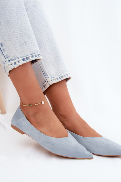 Blaue Ballerinas mit spitzen Zehen aus Kunstveloursleder Corabella