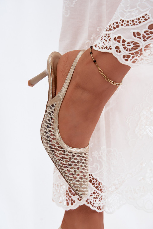 Netzsandalen mit dünnen Absätzen in Gold Tai turingoria