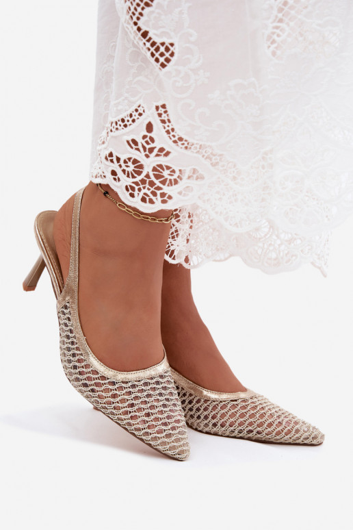 Netzsandalen mit dünnen Absätzen in Gold Tai turingoria
