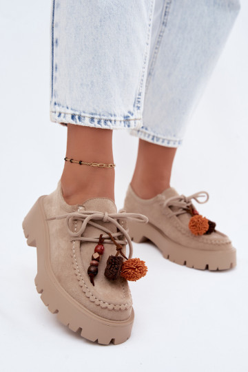 Schuhe mit schönen Details aus Kunstveloursleder in Sand Melonia