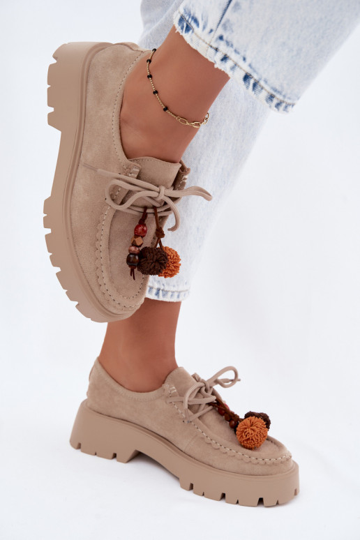 Schuhe mit schönen Details aus Kunstveloursleder in Sand Melonia