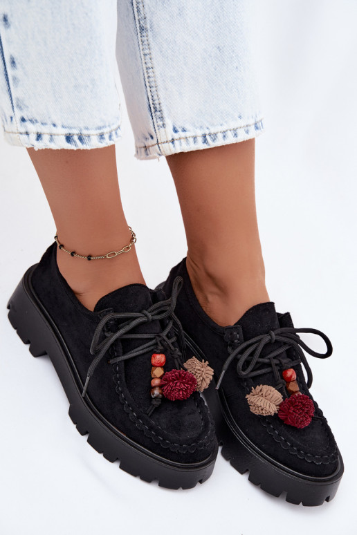 Schuhe mit schönen Details aus Kunstveloursleder in Schwarz Melonia