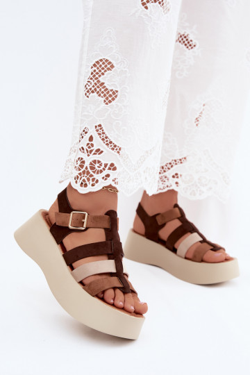 Sandalen mit Plattform und Kunstvelourslederriemen in Braun Glimelle 2