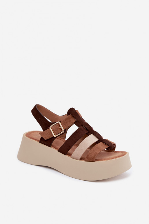 Sandalen mit Plattform und Kunstvelourslederriemen in Braun Glimelle