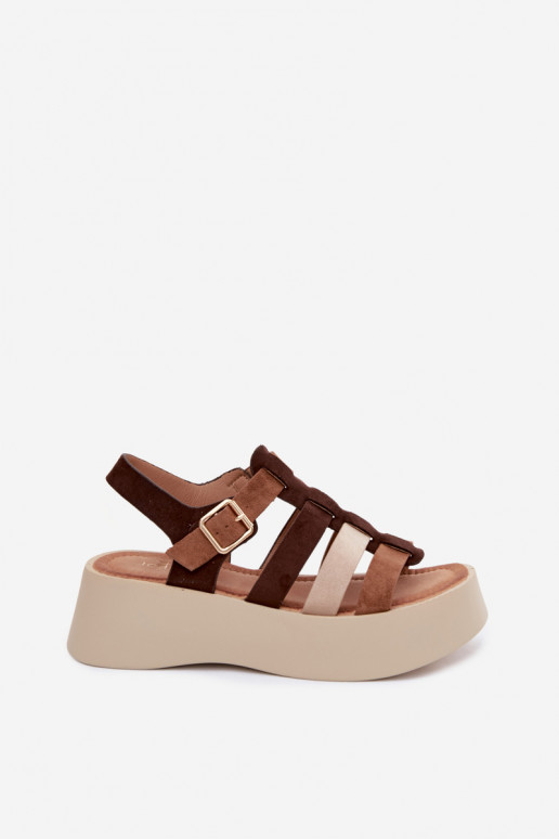 Sandalen mit Plattform und Kunstvelourslederriemen in Braun Glimelle