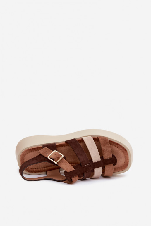 Sandalen mit Plattform und Kunstvelourslederriemen in Braun Glimelle